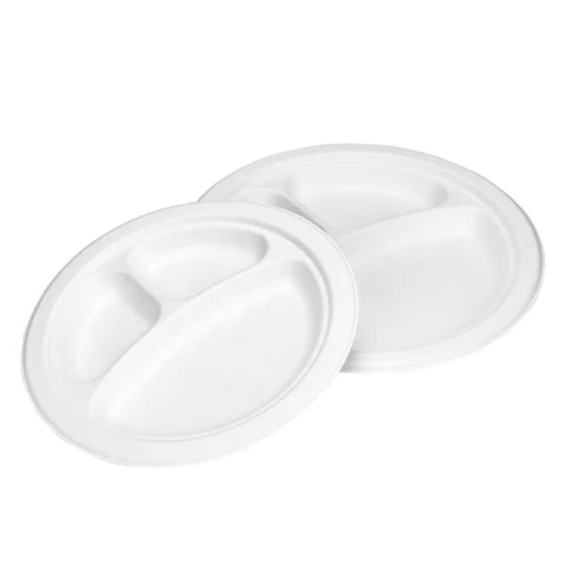 9'' Sugarcane Round Plate - 3 compartment