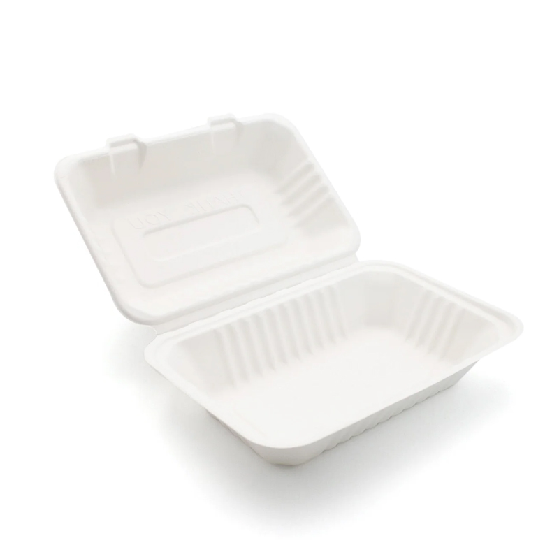 9'' x 6'' Bagasse Sugarcane Clamshell Food Container